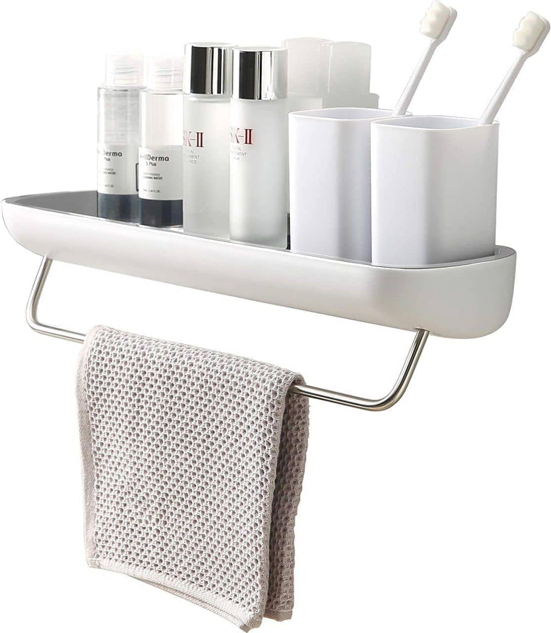 Hardware hair dryer rack and tissue holder